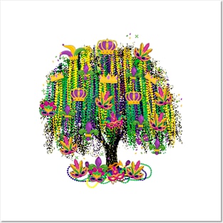 Watercolor Mardi Gras Bead Tree Posters and Art